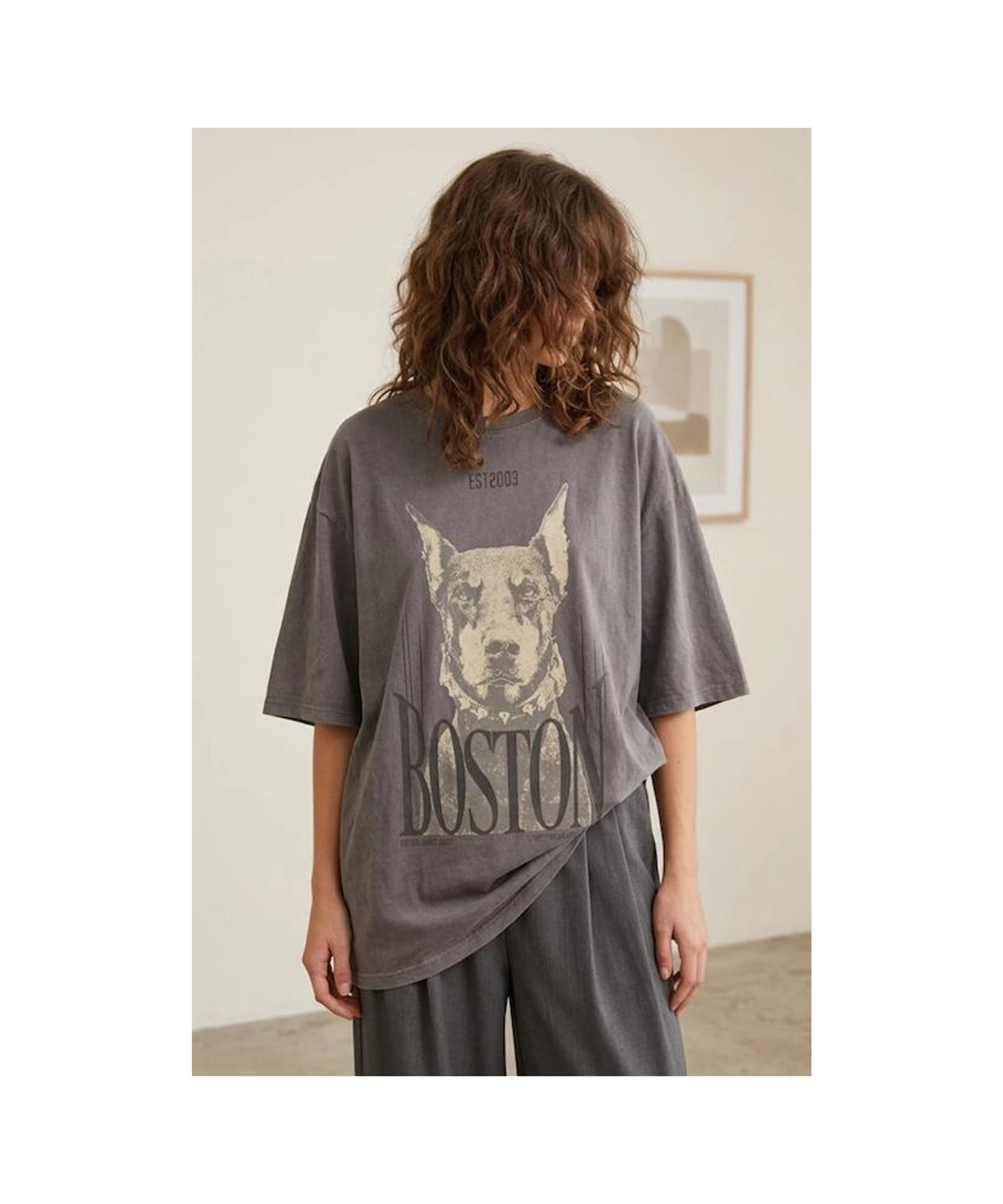 تی شرت باکسی برند H&M  طوسی سنگشور
